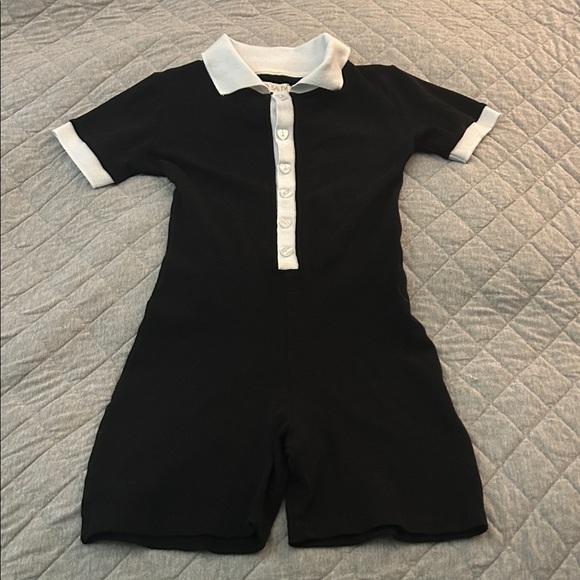 Black and White Short Sleeve Jumpsuit - Picture 1 of 4